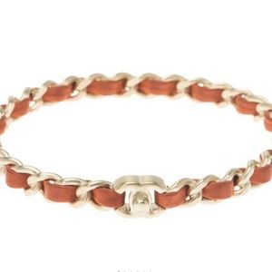 Chanel Cc Orange Leather Woven Chain Bangle Brace… - image 1